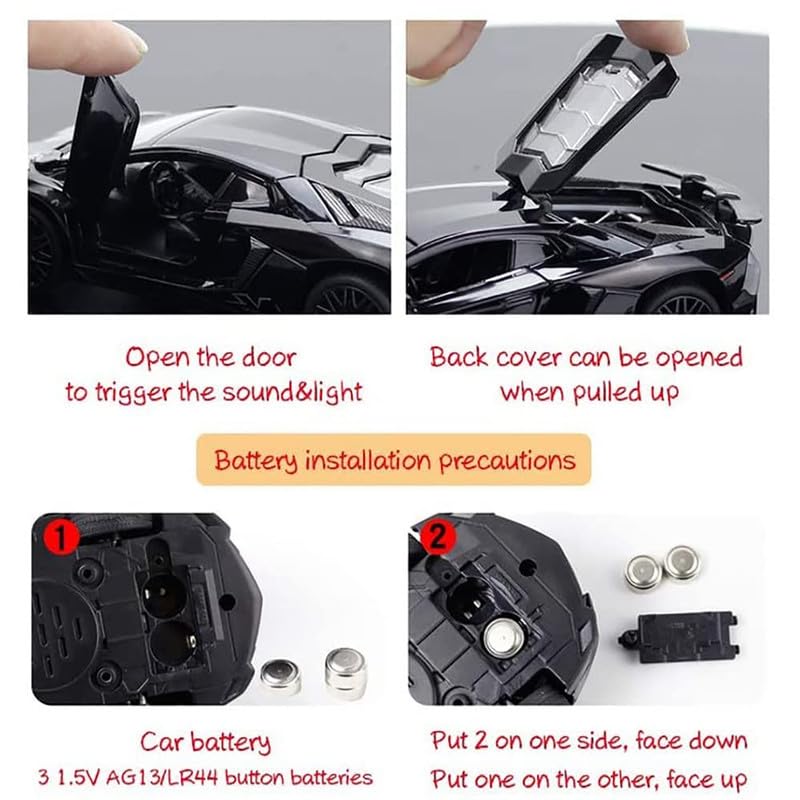 Image of Alloy Collectible Lamborghini Toy Vehicle Pull Back Die-Cast Car Model with Lights and Sound-Black