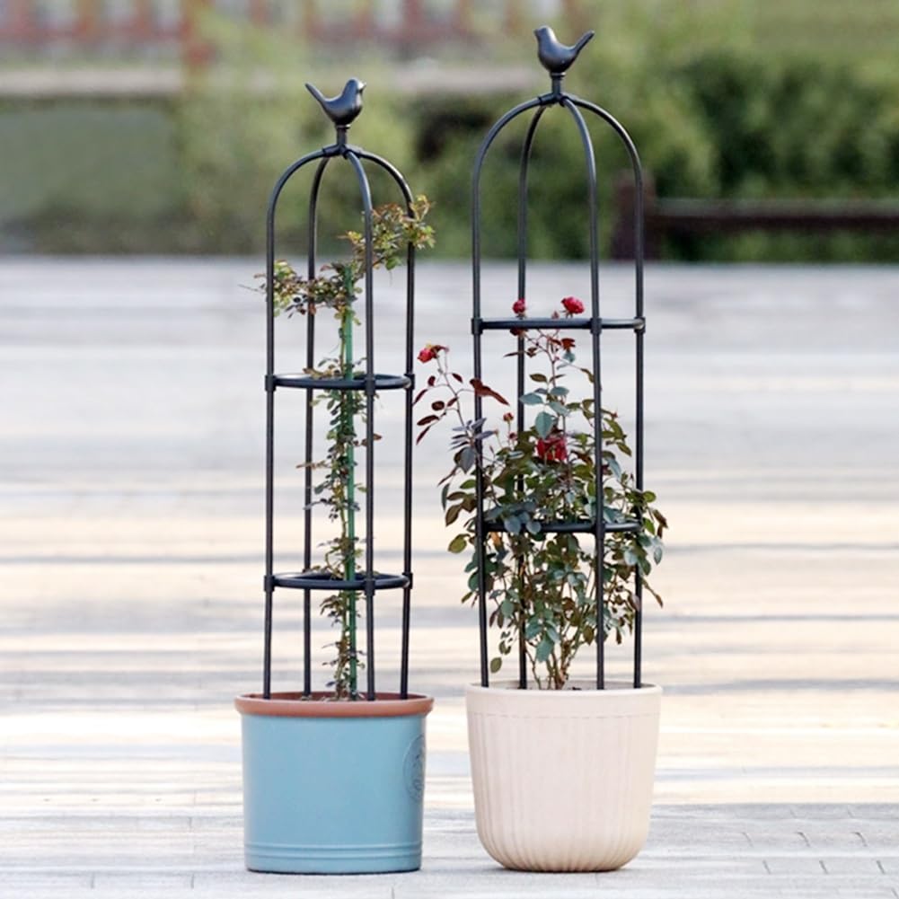 Obelisk Trellis for Climbing Plants, 1 Piece Garden Obelisk with Bird Head Decoration, Detachable Potted Plant Support Plant Tower for Clematis Vine Jasmine(Black,D 40x H 85cm)