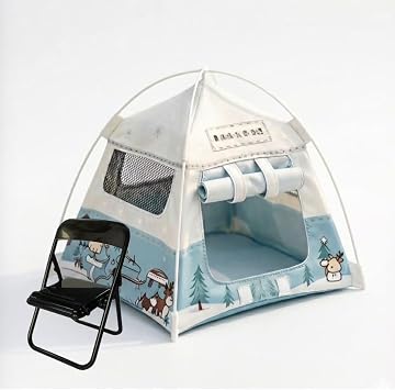 Mini Tent,Model Tent Decoration with Chair,112 Miniature Doll Camping Model Tents Movable Decorative Scene Accessories Photography Props Miniature Model Tent for Tiny Pets White
