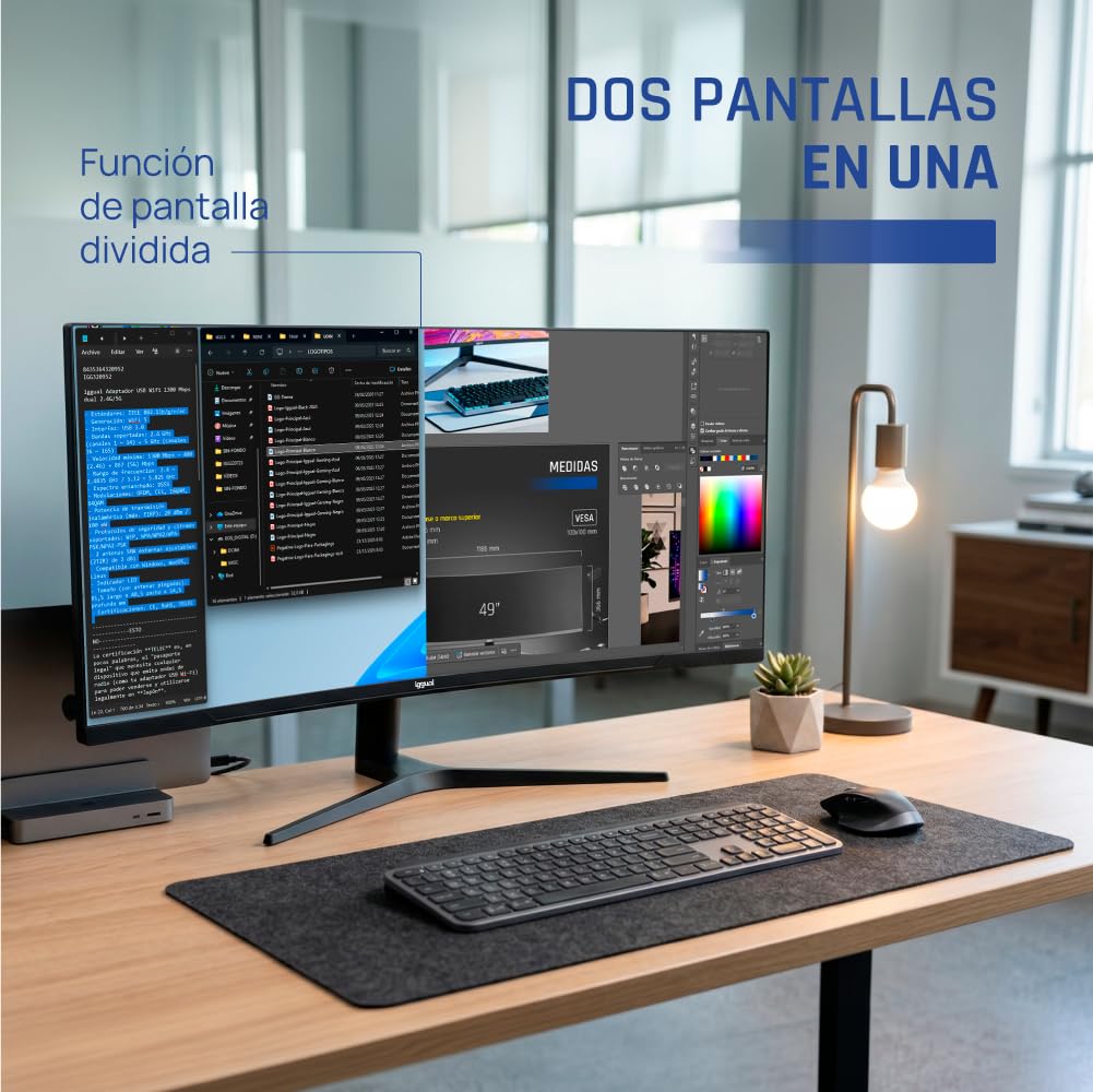 iggual Monitor 4K UltraWide Curvo 34" 21:9 WQHD 3440x1440px, 165 Hz, FreeSync, HDR, R1500, VA, 2xHDMI 2xDP, VESA 75x75,-Regulable Inclinación y Rotación. - Diseño Frameless