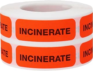 Incinerate Medical Healthcare Labels, 0.5 x 1.5 Inch Rectangle, 500 Total Labels