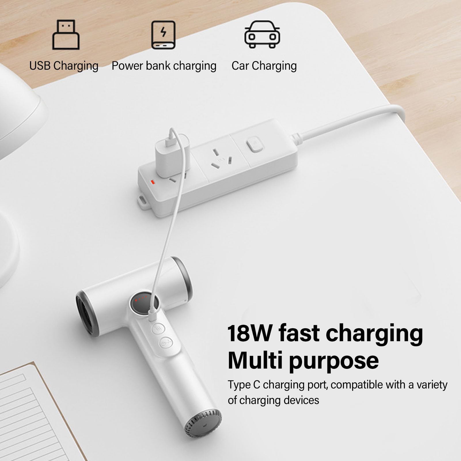 Bewinner Secador de Cabello Recargable USB 200w, Secador de Soplado Inalámbrico Portátil con Viento Caliente Caliente, 3 Configuraciones Ajustables para Viajar, Estilo (Enchufe de la UE)