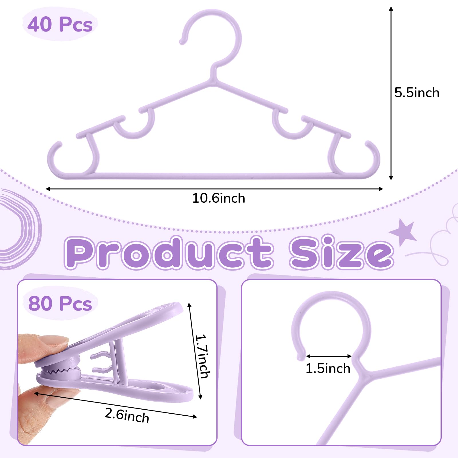 Hsei Lot de 120 cintres pour bébé avec clips pour pantalons, placards, jupes, chaussettes (violet)