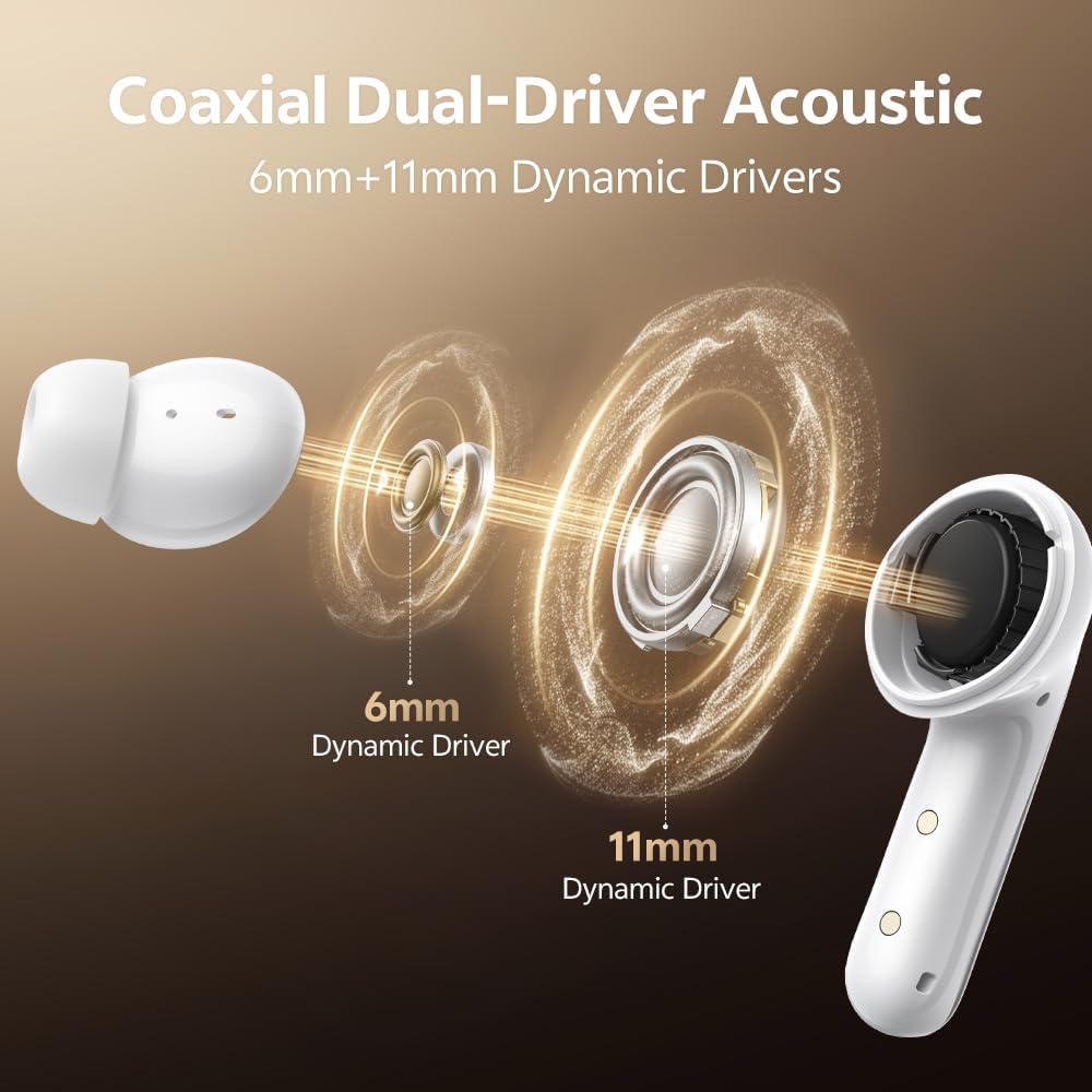 QCY MeloBuds N60 Active Noise Cancelling Wireless Earbuds, 56dB ANC Ear Buds with 6-Mic Wireless LDAC Hi-Res, Dual Drivers, Fast Charging 45H Playtime, Adaptive EQ, IPX5 Waterproof, Bluetooth 6.0