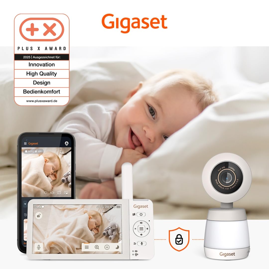 Gigaset Baby 700 Connected–Video-Babyphone mit 5,5"-Full HD-Touchscreen–Sichere FHSS & WLAN Übertragung–Lange Akkulaufzeit-große Reichweite-mit Gigaset App, Cream White/Warm Grey [Deutsche Version]