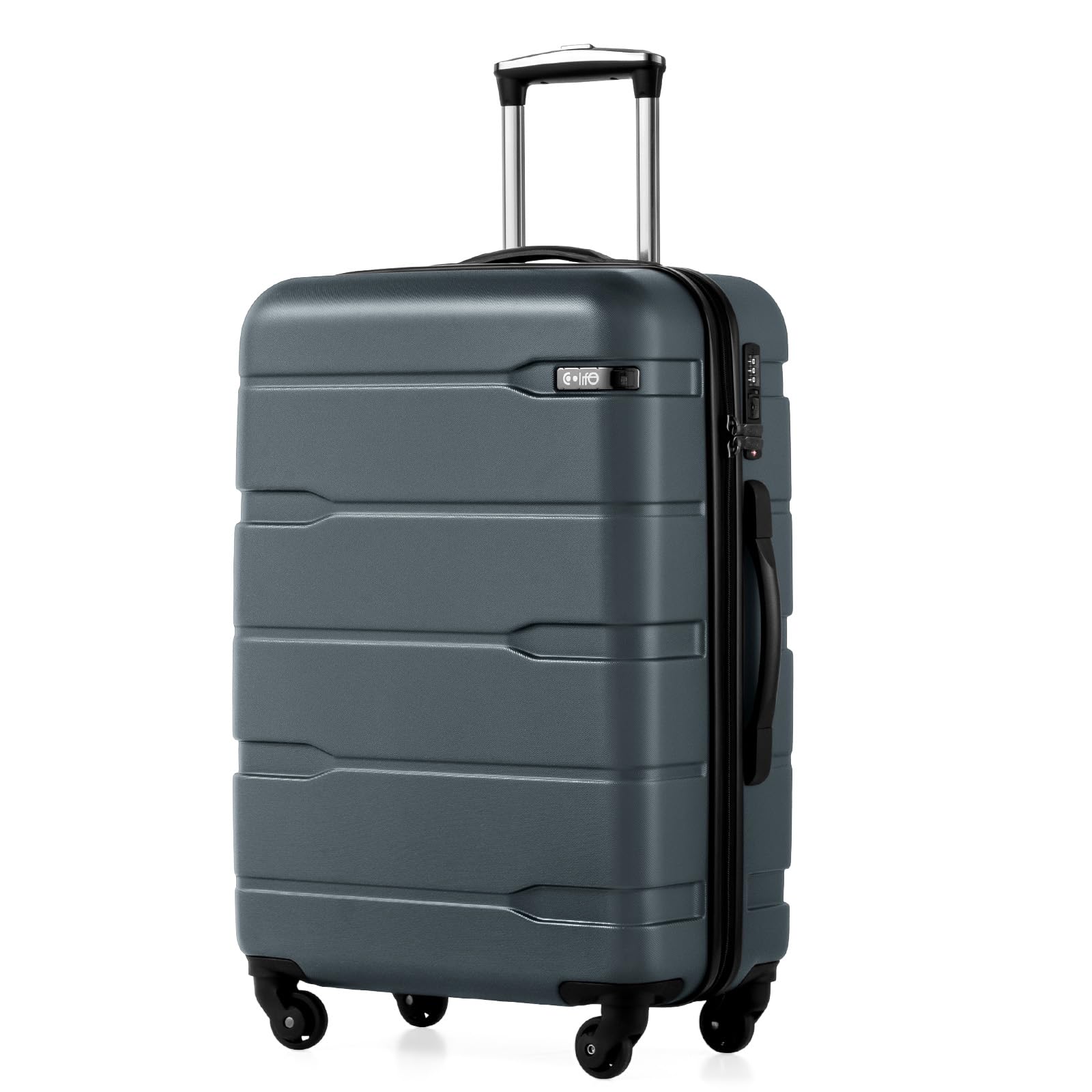 Coolife Medium Checked Luggage Hardside PC+ABS Suitcase with TSA Lock, Lightweight Rolling Carry On with Spinner Wheels(Teal, 24in)