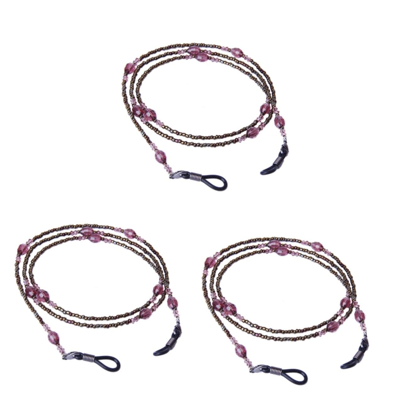 3piezas Cadena De Gafas Decorativa Bohemia Cuentas Moradas Sujeción Elegante y Accesorio De Moda Para Mujeres
