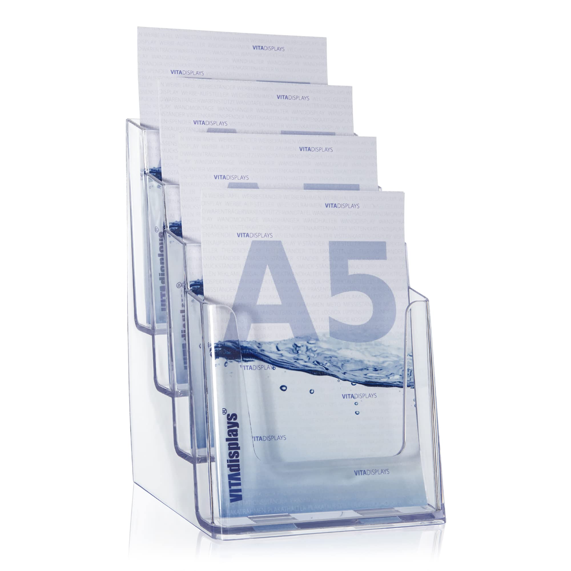 VITAdisplays® Expositor de folletos DIN A5 con 4 niveles, transparente (NE-164)