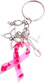 Handmade Personalised Initial Cancer Awareness Pink Resin Ribbon Charm Keyring with Butterfly Hope Spoon Bag Charm