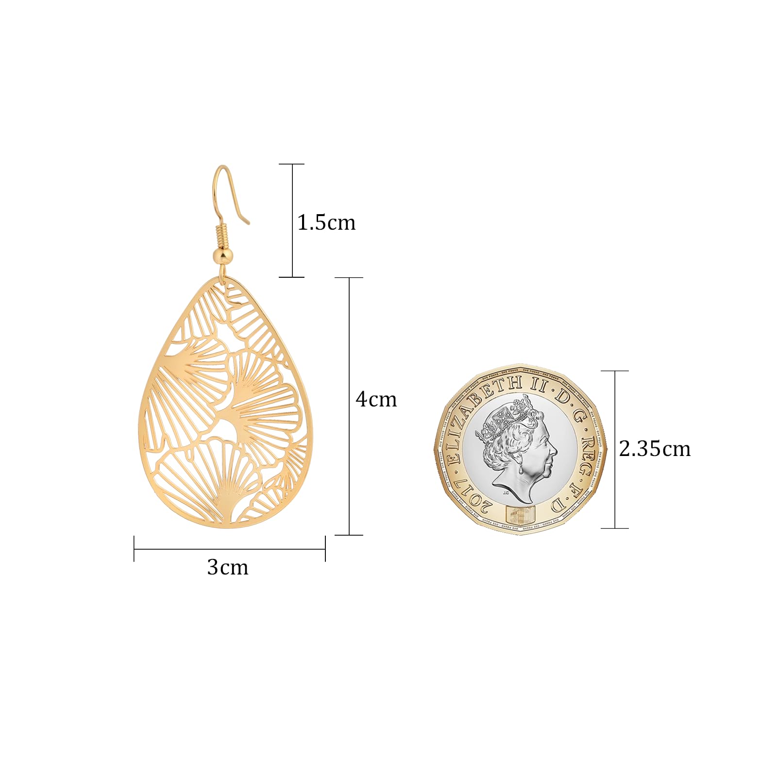 14K Gold vergoldet Blattgold Ohrringe für Frauen, Silber Ohrringe Hängend Damen mit Anhänger Tropfenform, Wassertropfen Schmuck für Geschenk