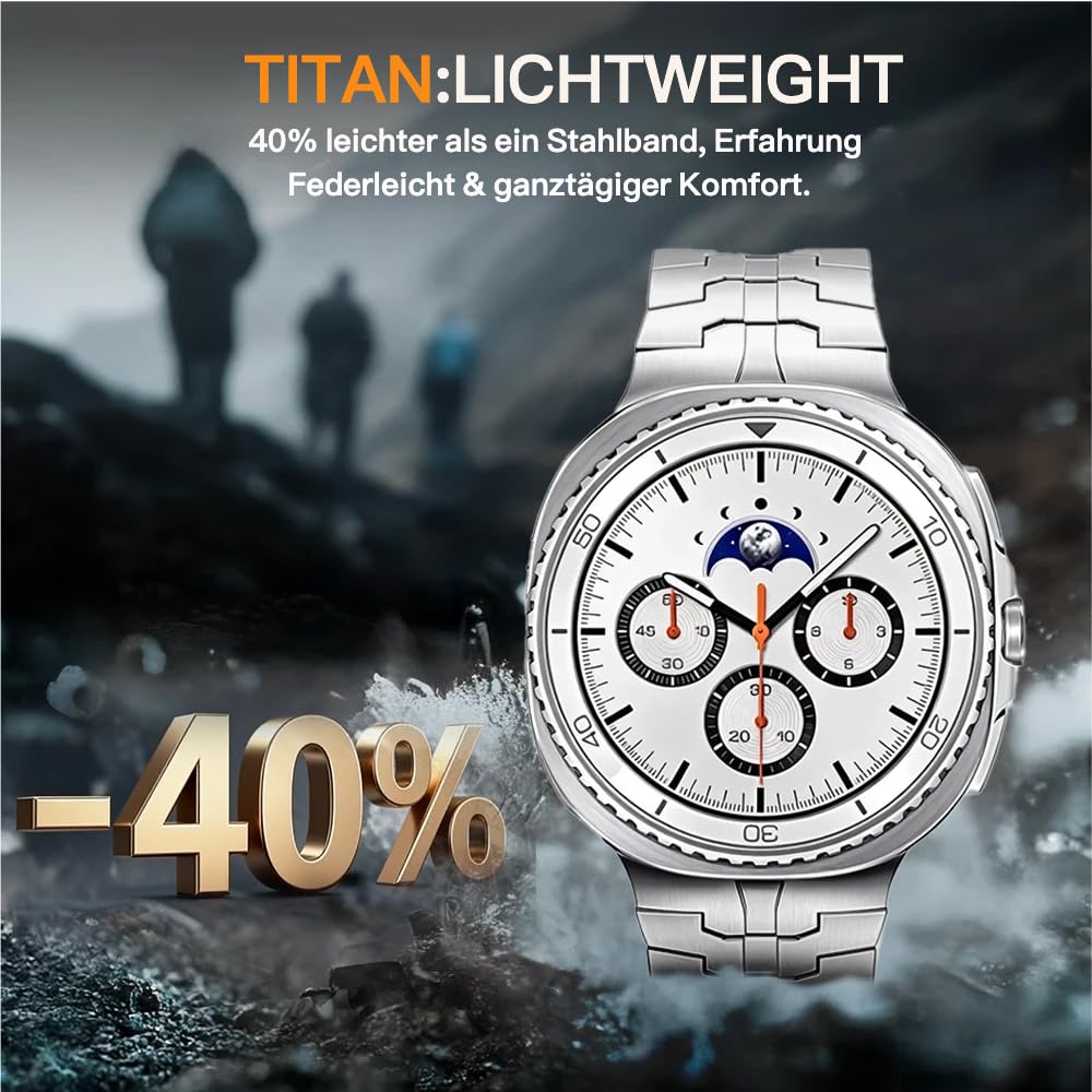 Bracelet en métal titane sans espace pour Samsung Galaxy Watch 8 (40 mm/44 mm)/8 Classic (46 mm) - Bracelet réglable en titane avec double boucle de sécurité - Léger et hypoallergénique - Pour