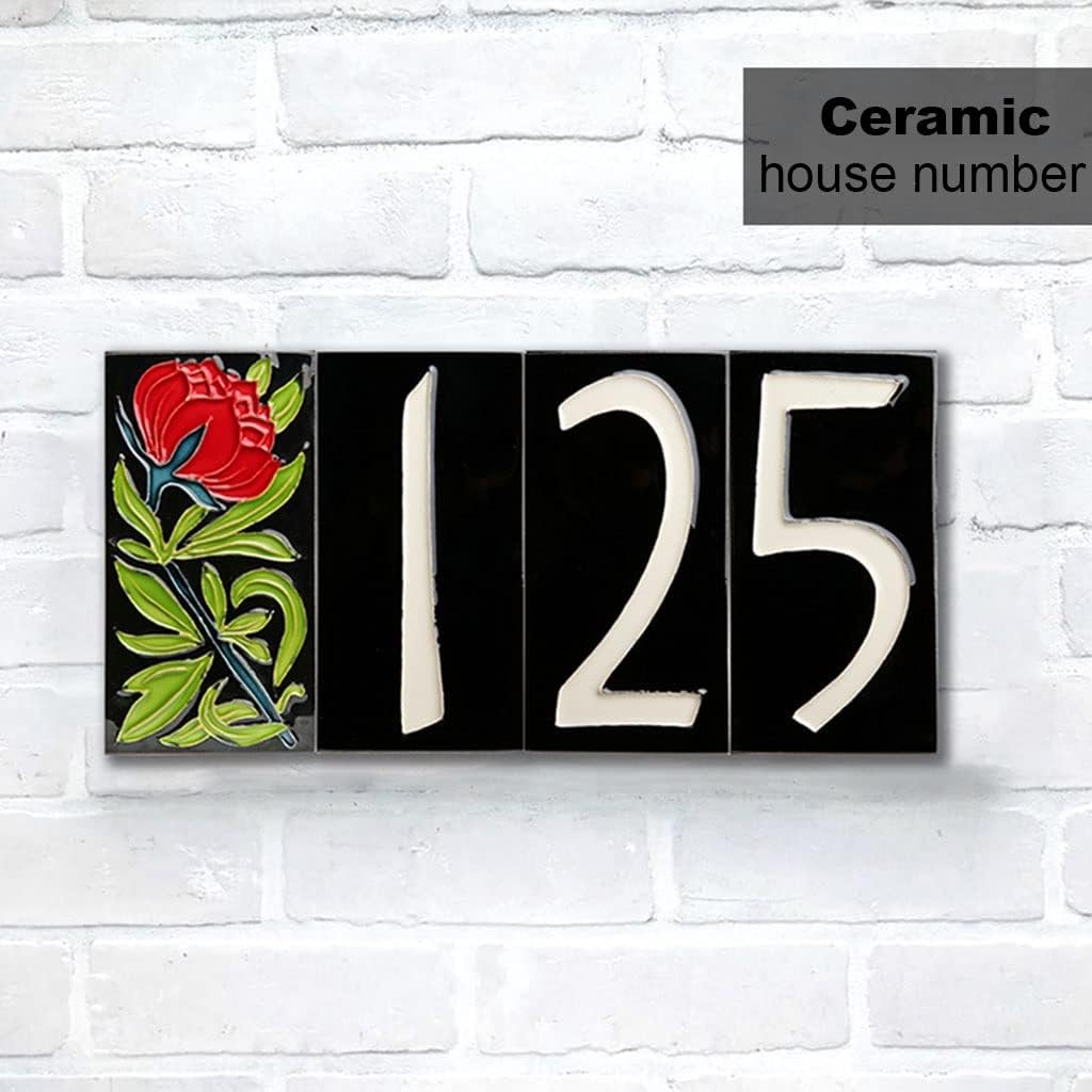 1pcs 0-9 Hand-Painted Ceramic House Number, 15cm/6inch Nordic American Style House Numbers Plaques, Door Plates Number Street Address Outdoor Sign (Color : Woodpecker)