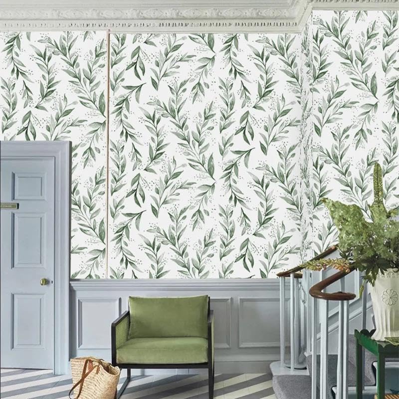 Papier peint mural 3D petites feuilles fraîches intissé pour salon