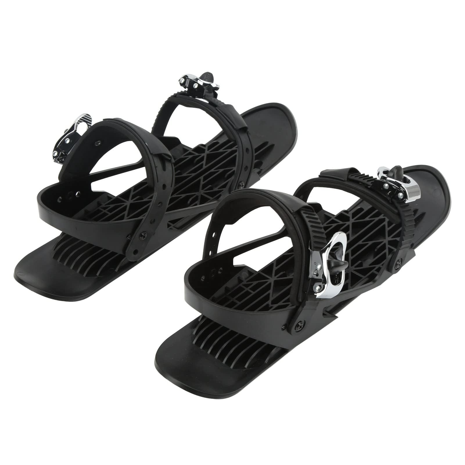 Ejoyous Mini buty narciarskie regulowane buty snowboardowe dla dorosłych przenośne czarne buty narciarskie z metalową klamrą trwały nylon na stoki leśne kolczyki