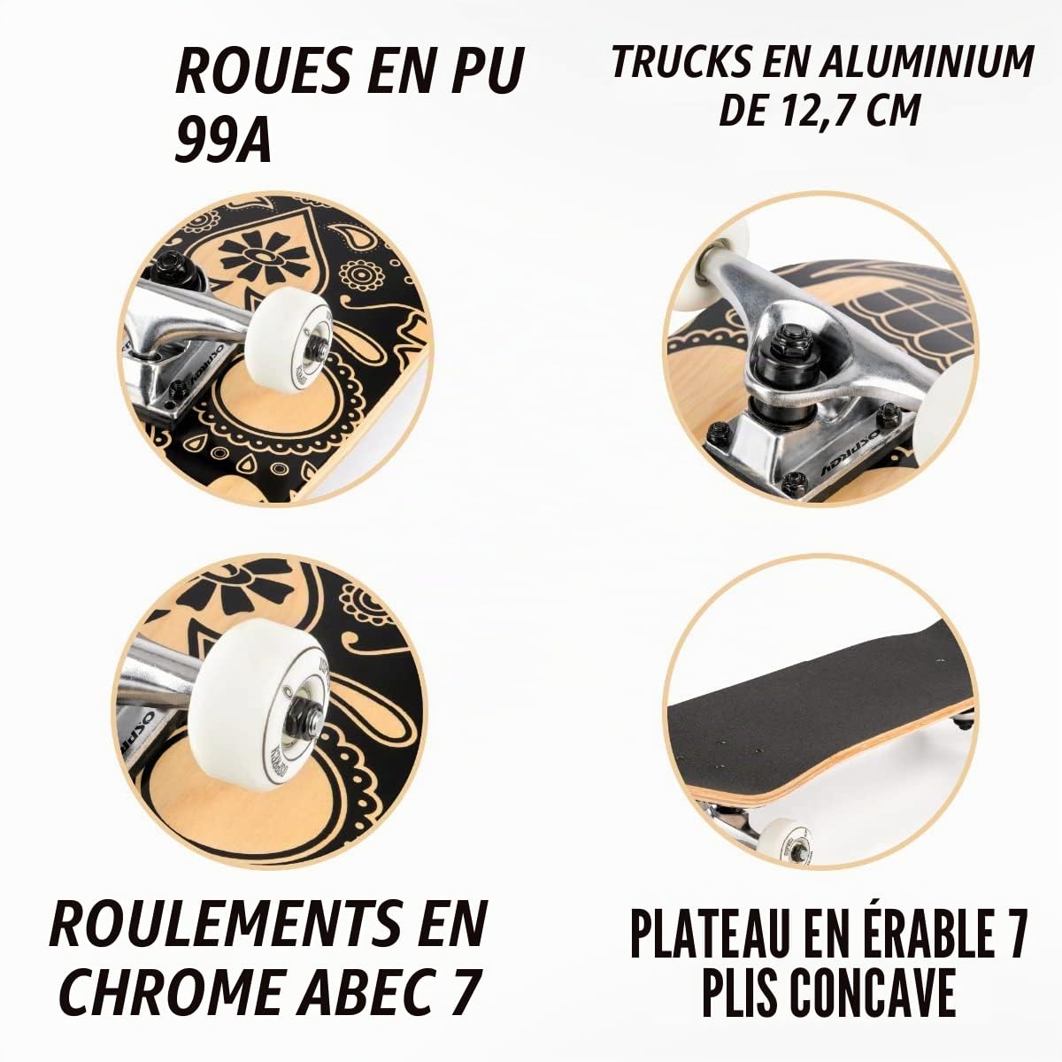 Skateboard Osprey complet débutants double kick trick, 31 x 8”, deck érable