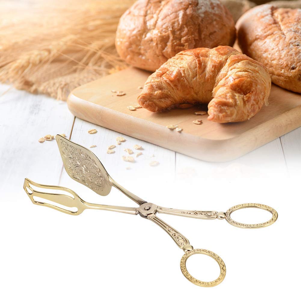 Servierzange, 2 Stück, Brotzange, Lebensmittel-Buffet-Clip, Salatbesteck, Zinklegierung, Vintage-Salat-Steak-Clip für Catering (Gold)