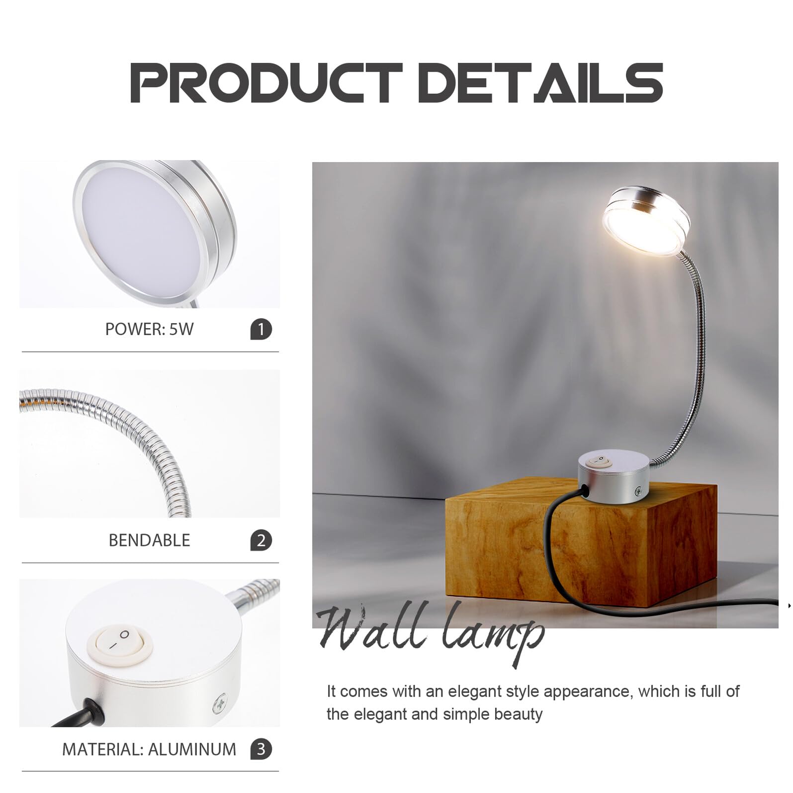 Lámpara de Lectura LED de Pared de Cuello de Cisne Flexible