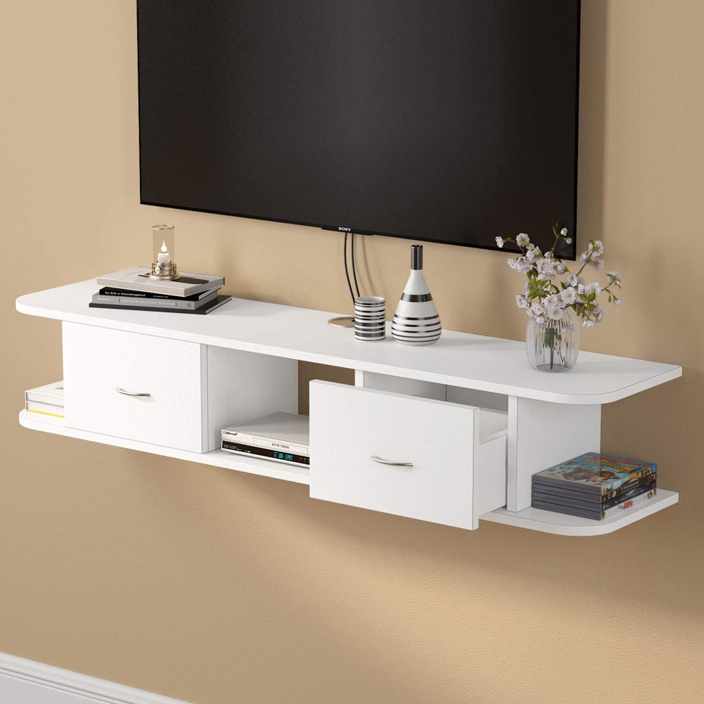 Buy Tribesigns Floating TV Shelf, White Wall ed Media TV Stand Console