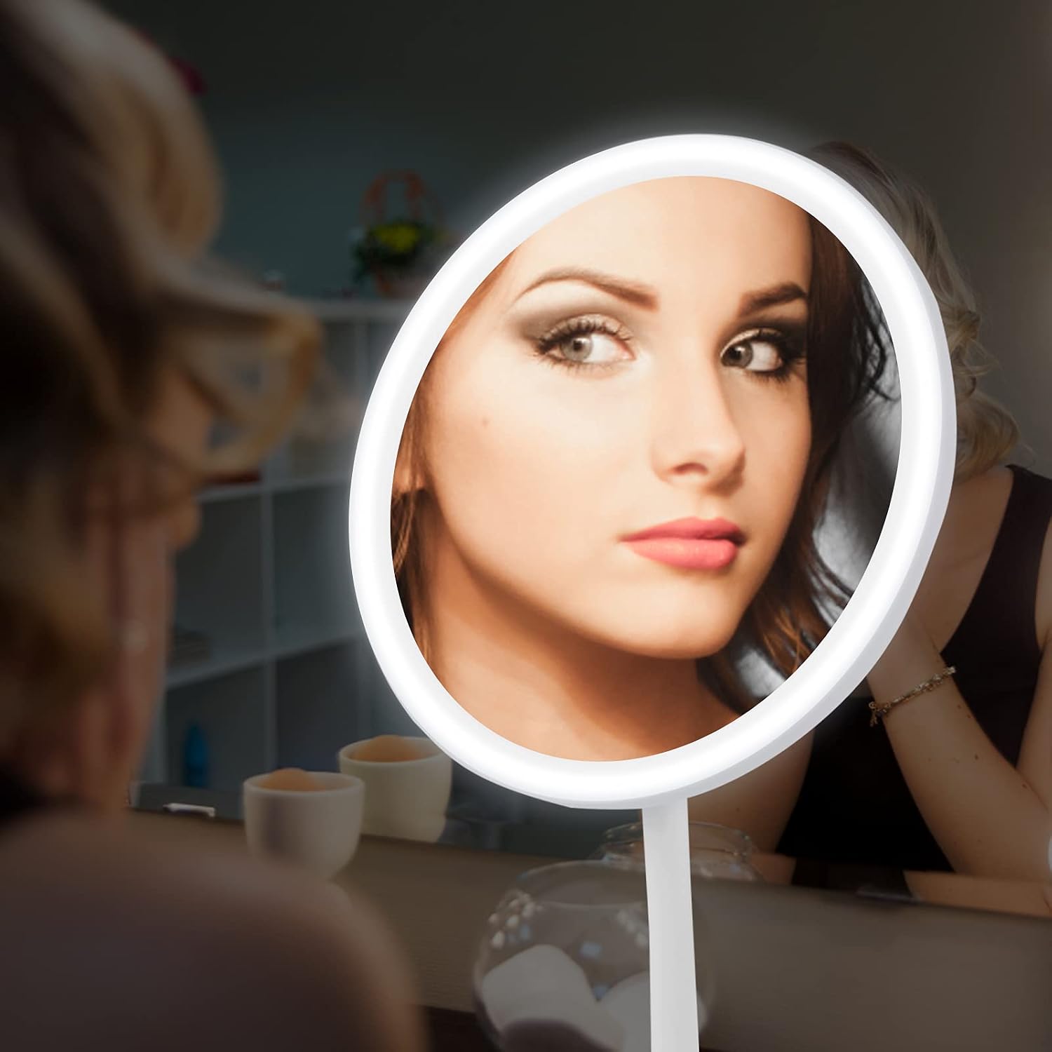 Makeup Mirrors, Ultra-Clear Vanity Mirror with Lights, Portable Tabletop Cosmetic Mirror USB White Type I