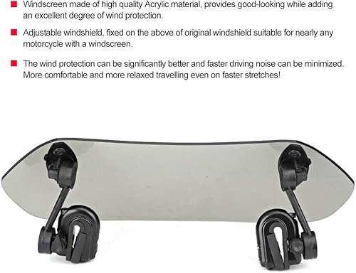 Miniatura 5 de GOTOTOP Parabrisas de motocicleta, clip ajustable en el parabrisas, extensión de deflector de viento, accesorios para motocicleta,