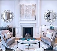 Vista 2 de Chende Espejos redondos para decoración de pared, espejo de pared plateado con marco de madera, espejo decorativo de 32 x 32 pulgadas con vidrio