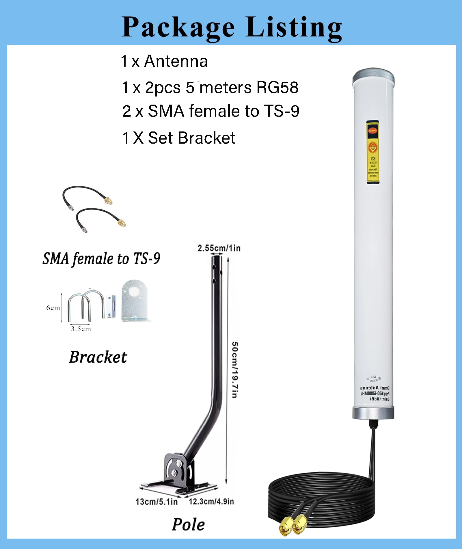 Antenna esterna Dual Mimo 4G LTE WiFi omnidirezionale per router hotspot wireless mobile con 2 cavi di prolunga da 10 metri SMA TS-9 adattatore