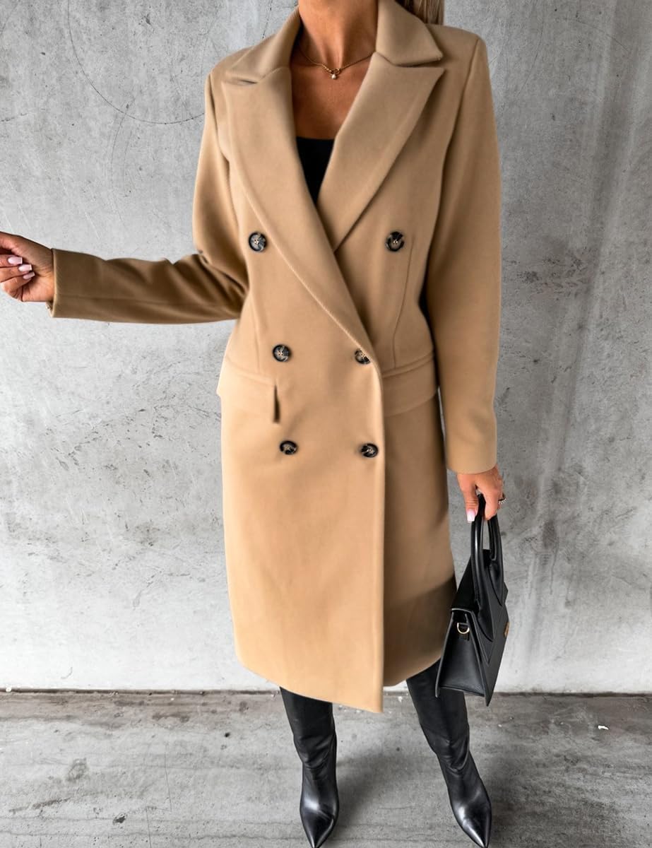 Cappotti invernali in misto lana per le donne cappotto lungo spesso slim fit cappotto doppio petto trench risvolto cappotto casual giacca da pavone