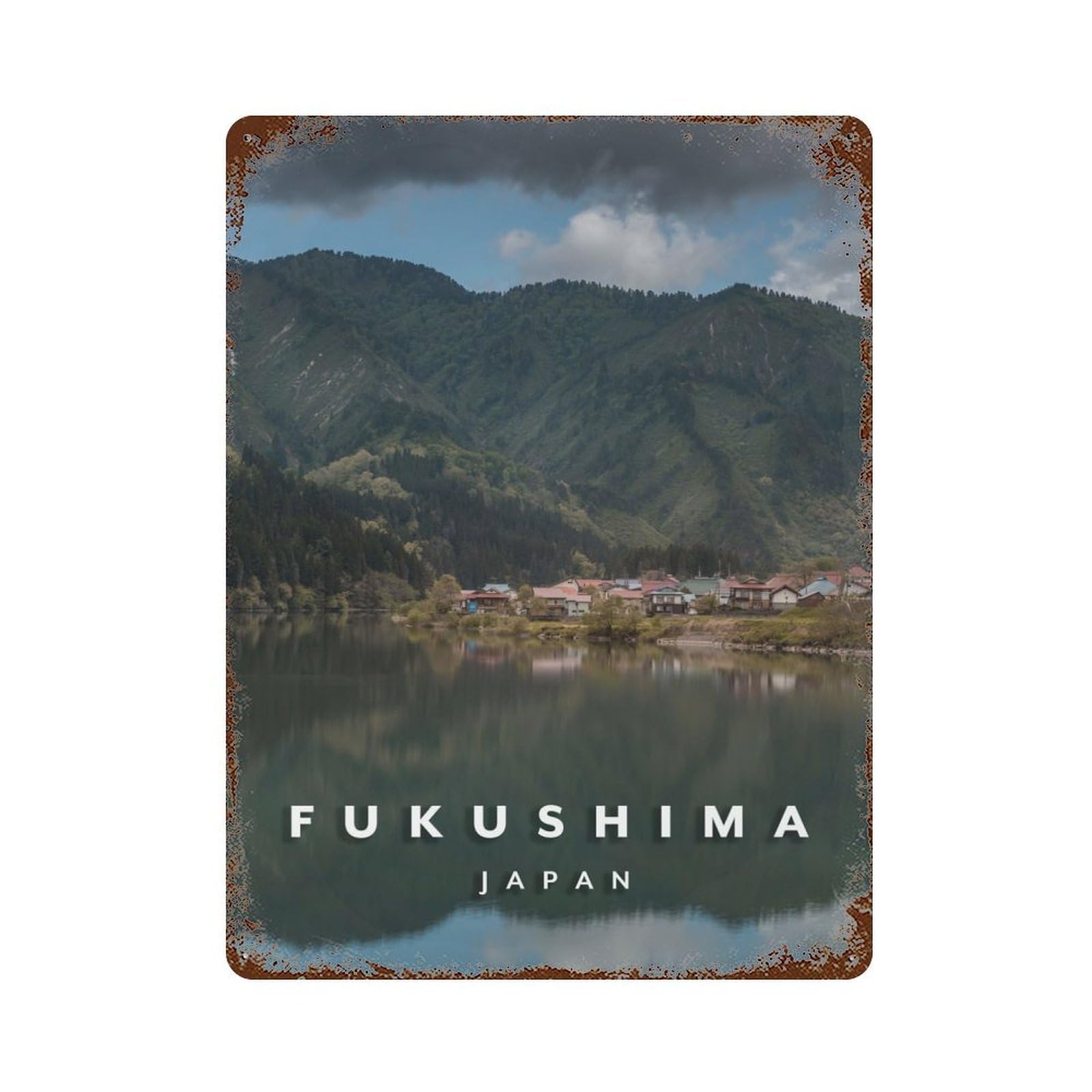 Vintage Rust Metal Sign with Fukushima Lake Design 15.7"x11.8", for Garage, Bar And Workshop Decor, Retro Wall Decor