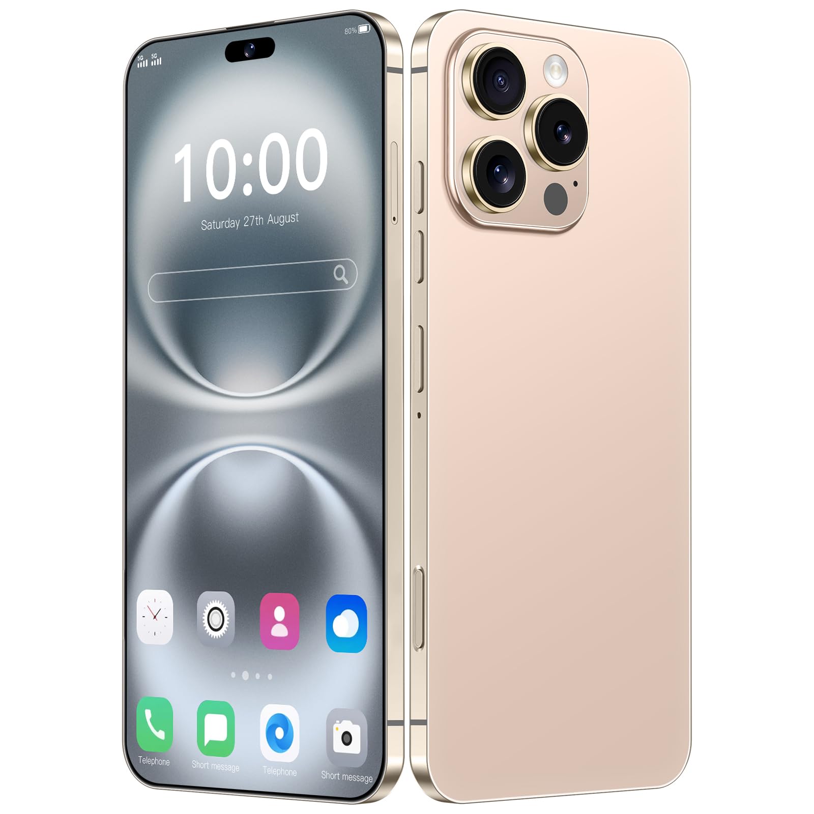 I16 PROMAX unlocked phone, Android 14 4GB,6.8-inch high-definition AMOLED screen smartphone, 4500mAh battery, facial recognition/5G/photo/GPS phone (Desert Gold,256)