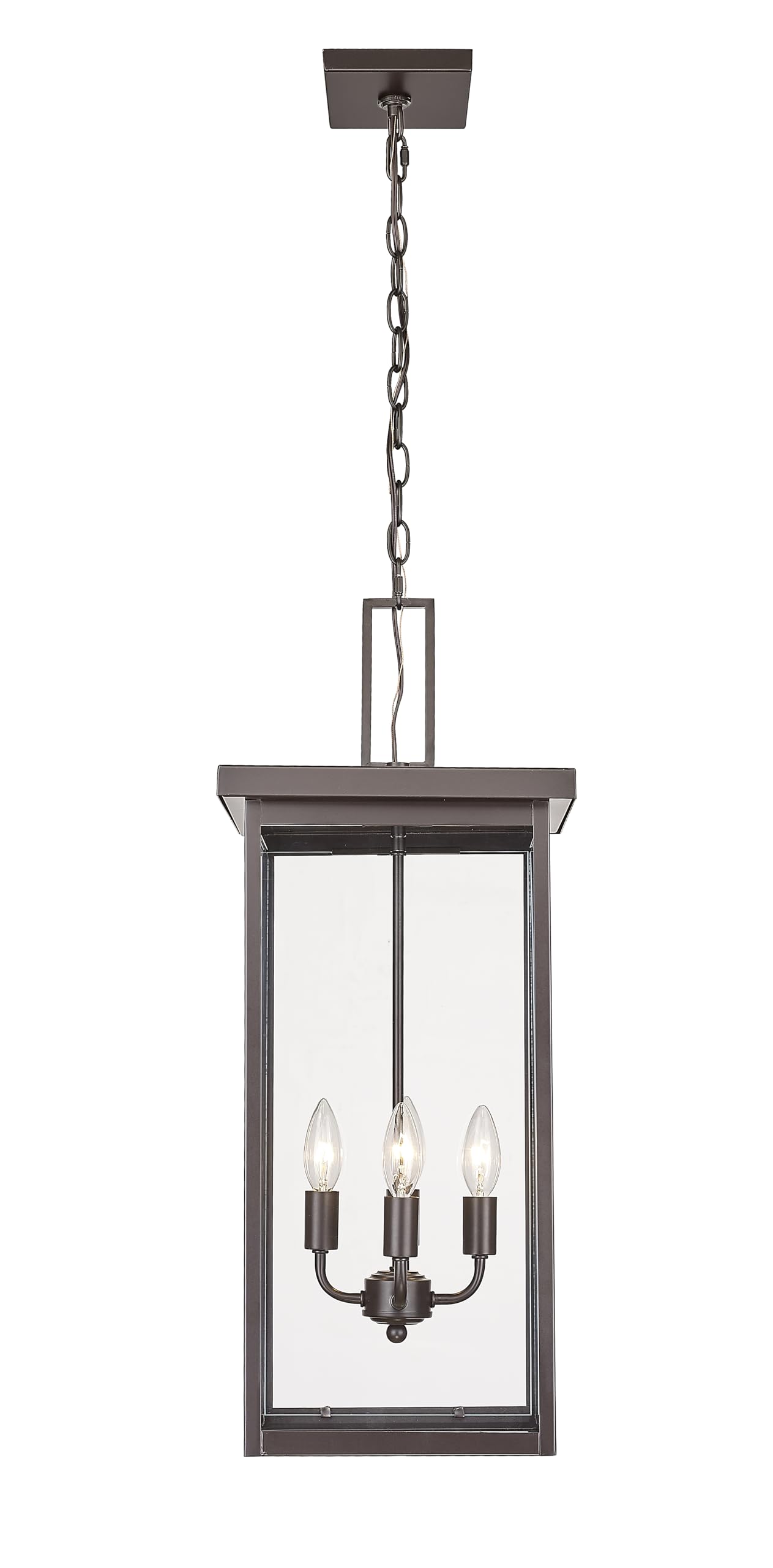 ML Lighting | Barkeley Collection | 42605-PBZ | 27" Modern Four Bulb Outdoor Steel Large Hanging Lantern | Anti-Rust Powder Coat Bronze with Clear