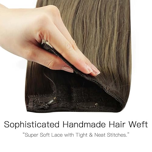 Miniatura 2 de Extensiones de cabello tipo halo hotbanana con halo de extensiones de cabello humano real, lacio, marrón chocolate con rubio miel, extensiones de