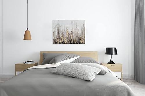 Miniatura 8 de SYGALLERIER Lienzo decorativo abstracto de ciudad con lámina dorada, pinturas al óleo modernas pintadas a mano, cuadros negros y grises para sala de