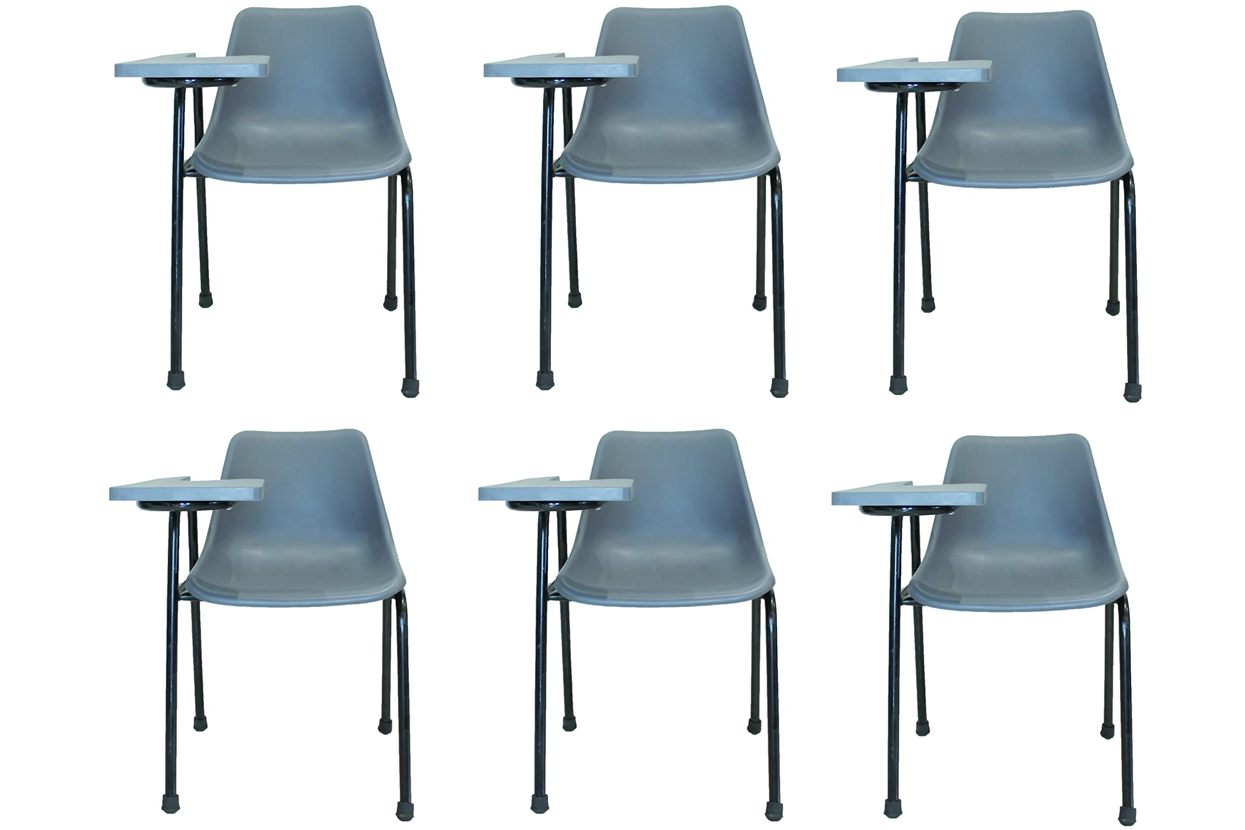 Finch Fox Student Chair with Writing Pad, Heavy 1" Inch Pipe, Anti Skid Buffer, in Grey Matt Color (Set of 6) with 1 Year Warranty (Plastic)