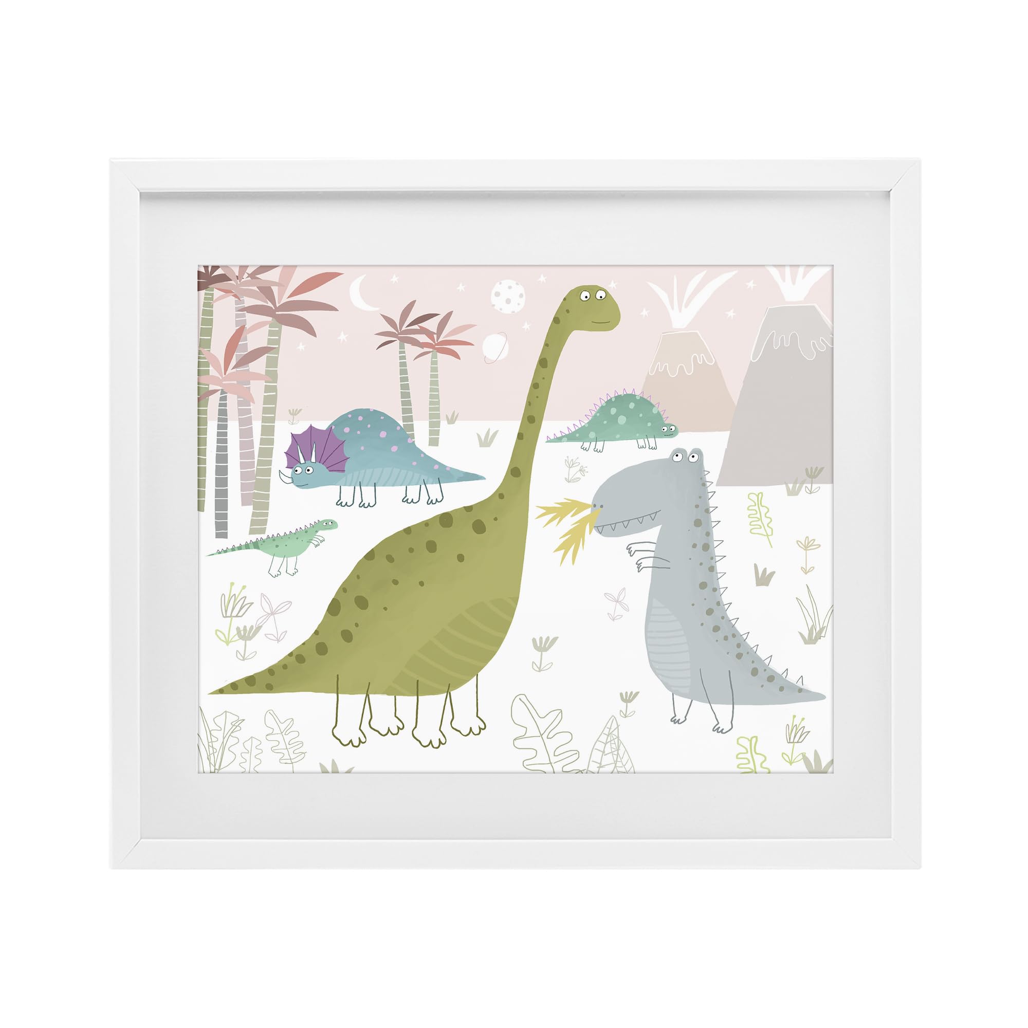 Stupell Industries Coastal White (Textured) 'Earthy Jurassic Dinosaurs'| Framed Print Under Glass