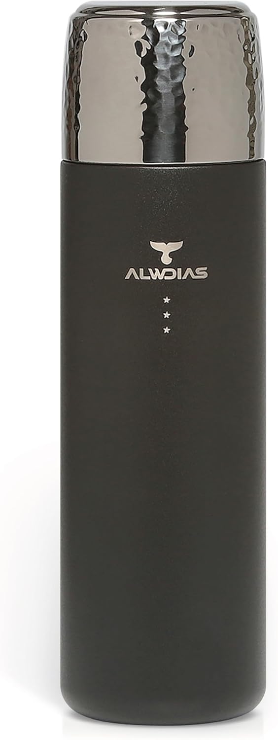 Alwdias Thrista Vacuum Insulated 316 Stainless Steel Flask for Hot & Cold Drinks | Leak-Proof Bottle with Titanium Infuser | Compact Design Ideal for Men, Women, and Loved Ones | 16.9oz, Black
