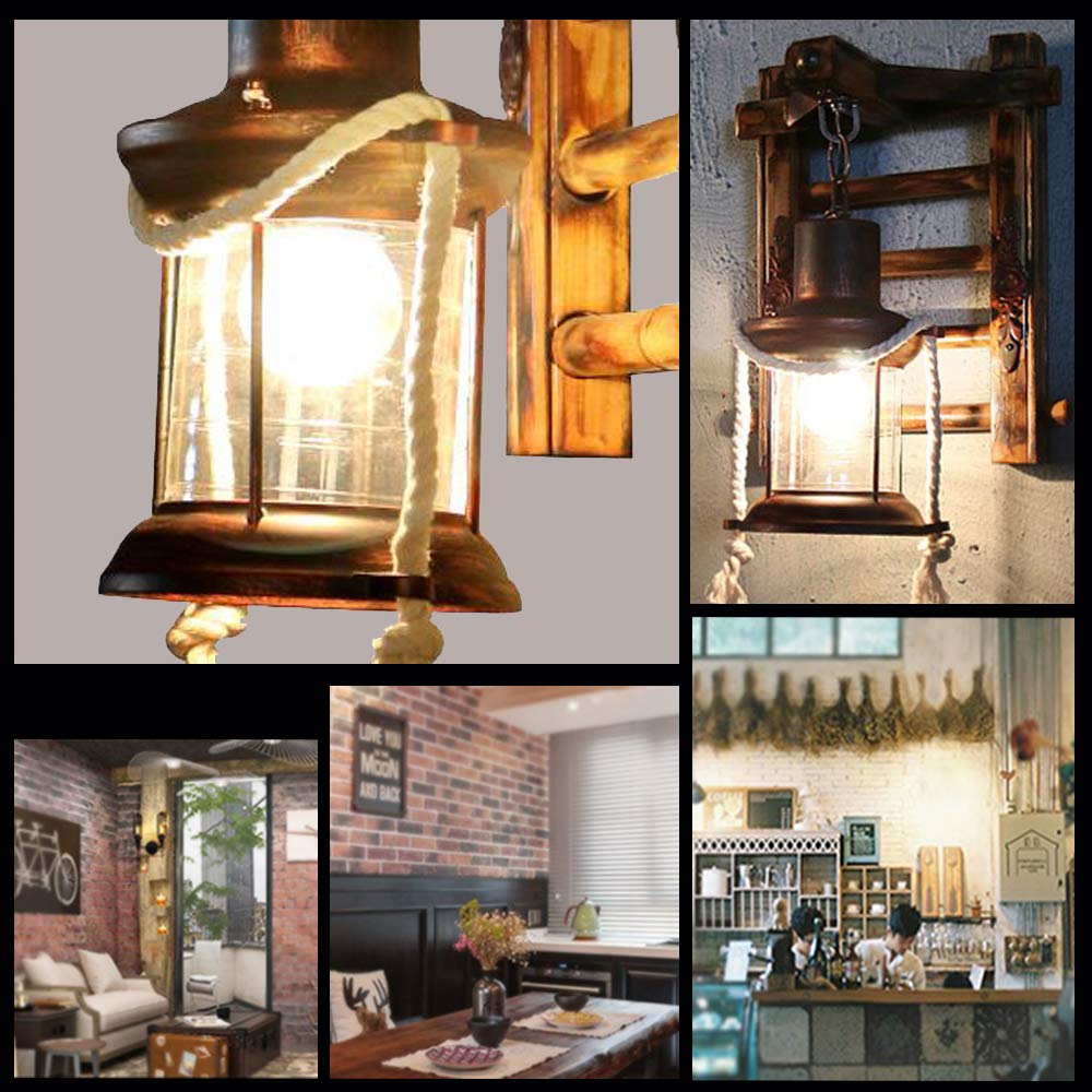 Massivholz Retro Lichter Rustikale Wandleuchte Wohnzimmer Wandlampe Schlafzimmer Wand Kreativ Gang Korridor Bar Cafe Laterne Vintage Glas Holz Treppe Design Wandleuchten Keine Lichtquelle