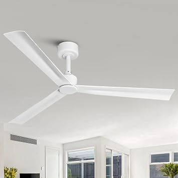 50" White Ceiling Fan No Light, Modern Outdoor Ceiling Fans without Lights and Remote for Bedroom Living Room Kitchen Indoor with 3-Blade Reversible DC Motor, 6-Speed, Timer
