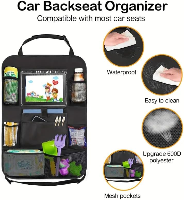 Miniatura 5 de Organizador de asiento trasero de automóvil, bolsillos de asiento para niños, protector de asiento trasero, correas fuertes duraderas, soporte