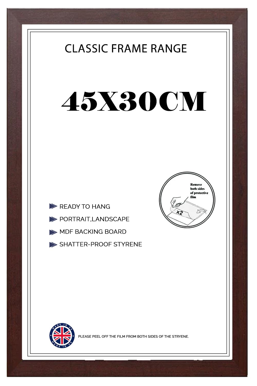 Poster Frame 30x45cm MDF Wood with Shatterproof Acrylic Front 30x45 cm Picture Frame for Posters, Photos & Prints, Portrait & Landscape Display- Mahogony