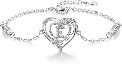 Women's Bracelet, 925 Sterling Silver with Heart Initial A-Z Jewellery Gifts, Birthday, Valentine's Day, Christmas, Day, Anniversary, Mother, Mum, Wife, Sisters, Silver Bracelet