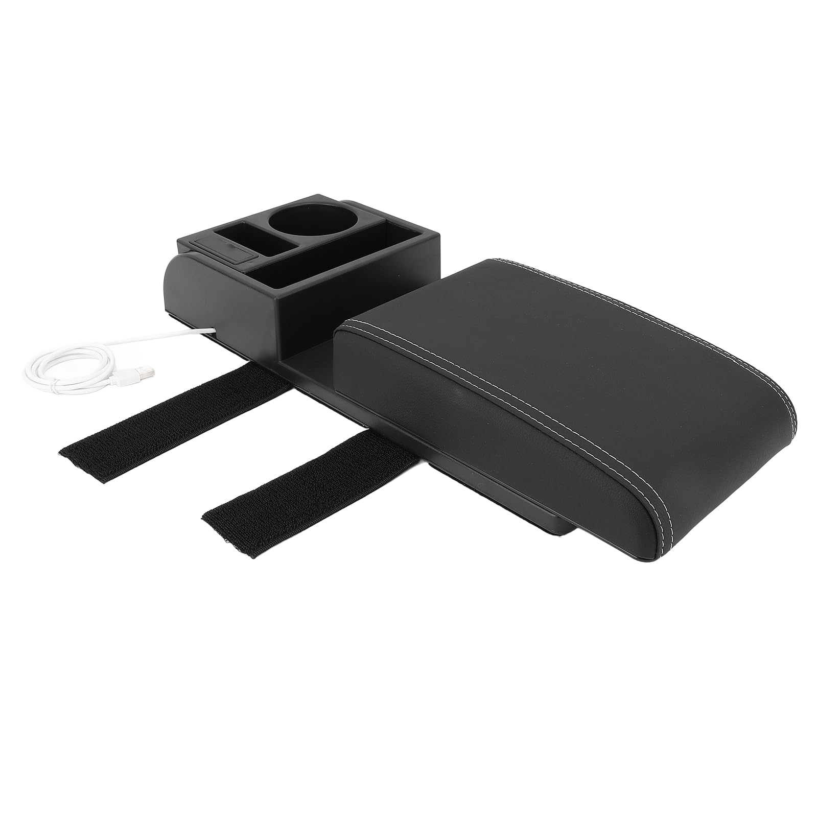 Uniwersalna Poduszka do Podłokietnika Samochodowego, Wygodna, Regulowana Konsola do Przechowywania z Portem USB dla Kierowców SUV-ów, Akcesoria Samochodowe ze Skóry z Mikrofibry (Biała linia)