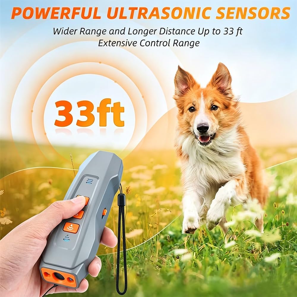 Dog Bark Deterrent Device-Rechargeable Ultrasonic Anti Barking Control Tool with 3 Modes,LED & Laser Function,33Ft Range for Indoor Outdoor Training