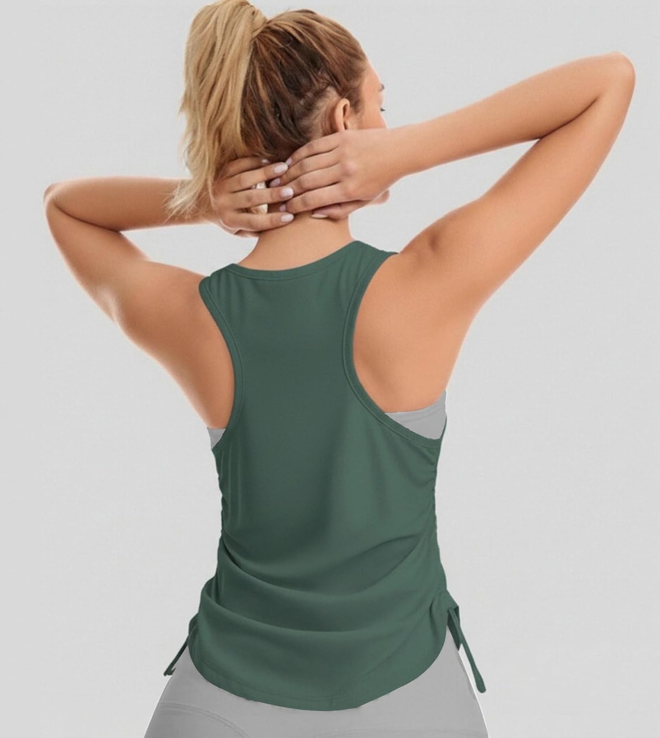 Liuetssroy Side Ruched Workout Tank Tops for Women Loose Fit Racerback Sleeveless Crew Neck Tank Tops for Yoga Gym - Image 5