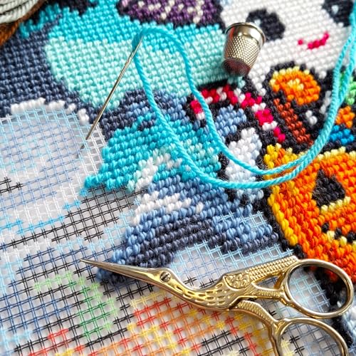 Image of Brvsk Halloween Needlepoint Kit for Adults and Beginners - Trick-or-Treat Ghost 16″ x 16″ with Clear, Precise Printed Design on Cotton Canvas; Includes 2 Needles, Yarn, and Easy-Read Chart