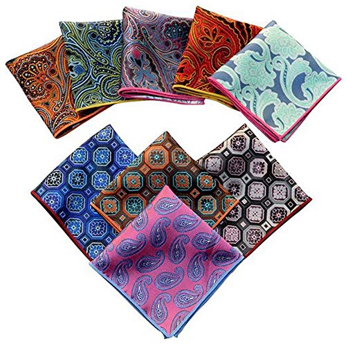 WeiShang Mens Printing patterns Pocket Square Handkerchief Wedding Party(pack of 9) (A06)