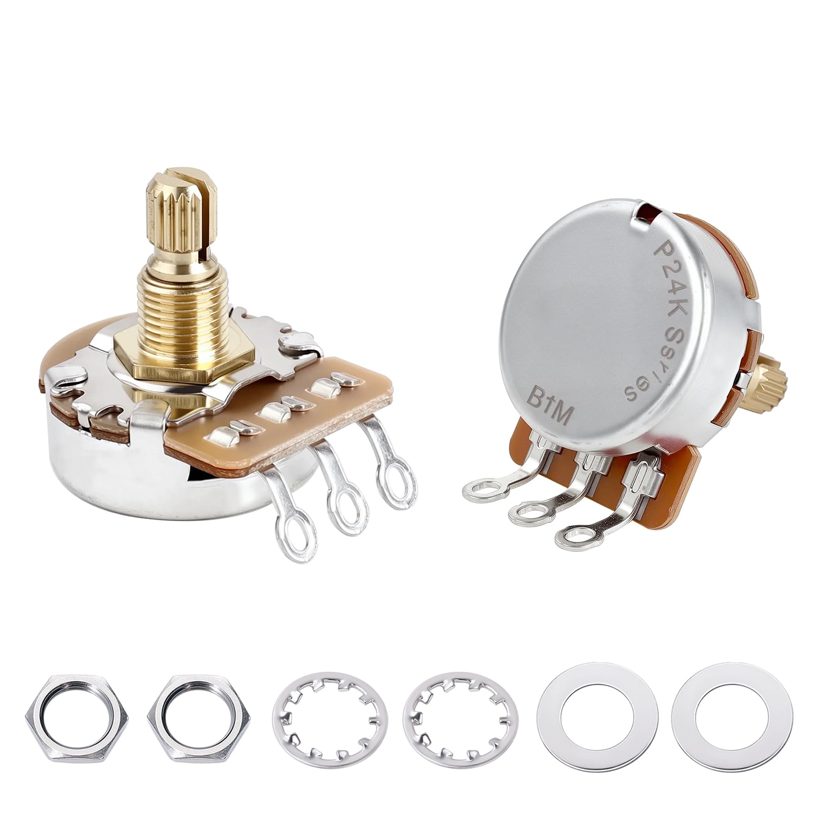 Banworks Brass B1MΩ M8 Thread Full Sized Guitar Pots Metric 18-Spline Pots