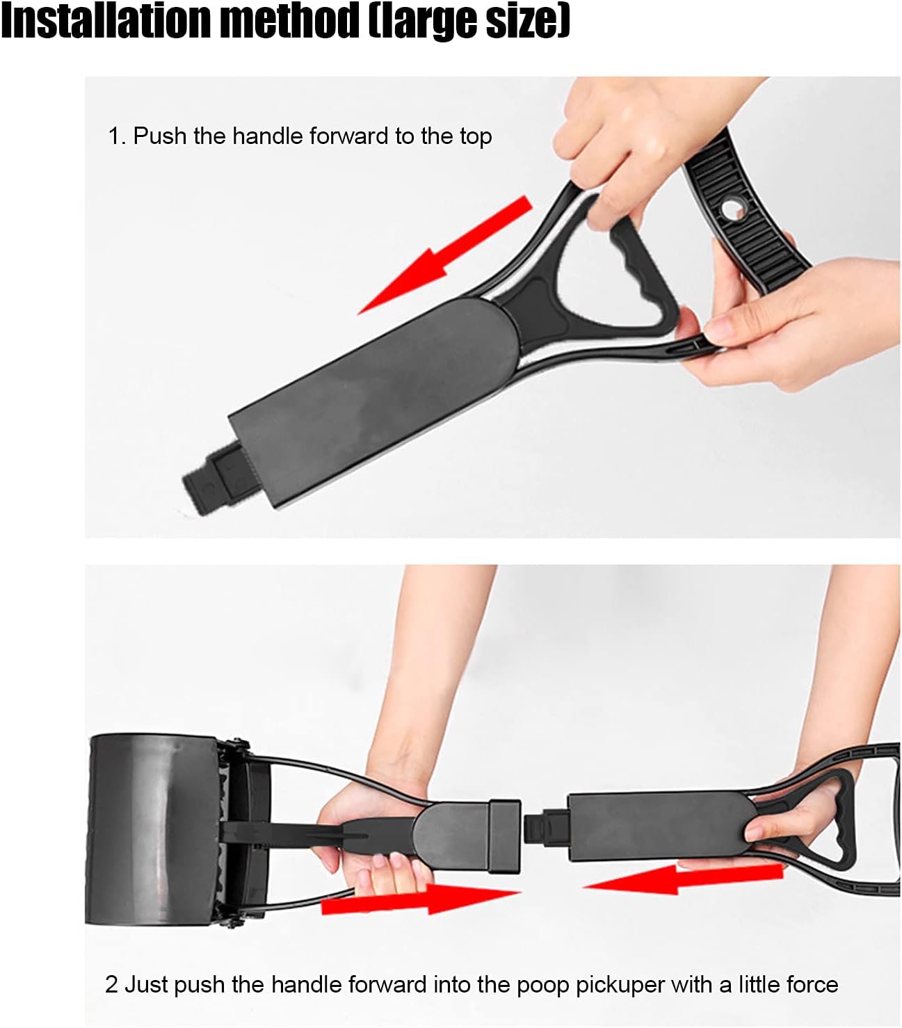 HURRISE Long Handle Pet Poop Scooper, 60cm Foldable Dog Waste Scoop with Bag, Black