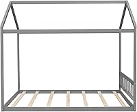 Vista 8 de Cama Montessori Queen con techo y cabecero, base de cama de plataforma baja de madera con soporte de listones, camas Montessori para dormitorio