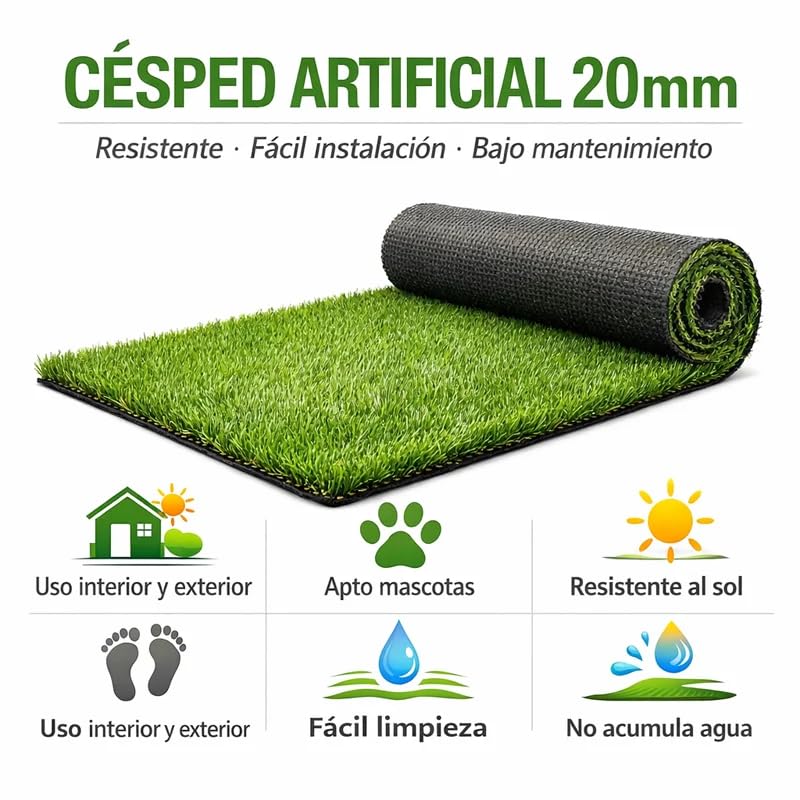 Pavimentos Arquiservi - Césped Artificial Forever Basic 20mm - Rollo 1x5m (5m²) - Realismo y Confort para Jardín, Terraza, Piscinas y Balcones