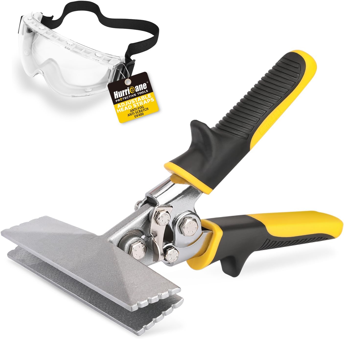 HURRICANE 6-Inch Straight Jaw Sheet Metal Hand Seamer, Ergonomic TyreGrip Handle with Adjustable Head Strap Safety Goggles